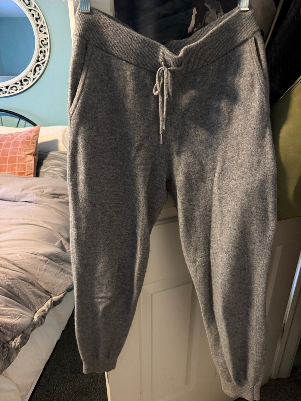 Quince Mongolian Cashmere Heather Gray Joggers with Drawstring Waist